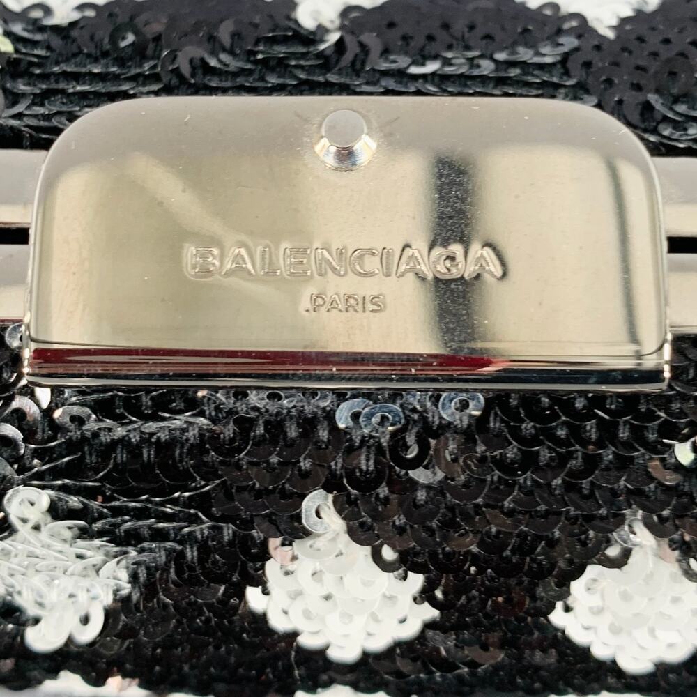 BALENCIAGA Black White Sequined Evening Handbag - Picture 3 of 6